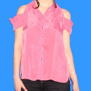 Kelly Wearstler hot pink silk cold shoulder blouse